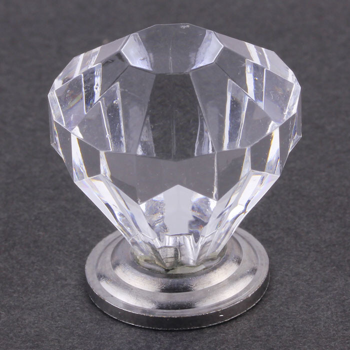 (12 Pack) 1-1/4″ Diamond Cut Acrylic Knob Clear and Chrome