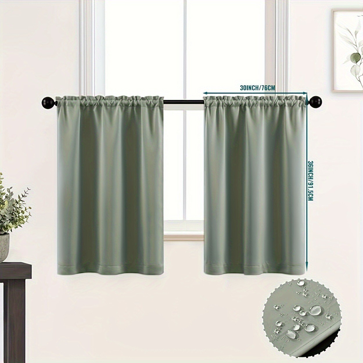 2 Panel Privacy Blackout Short Curtains Cafe Tiers Kitchen Waterproof Rod Pocket