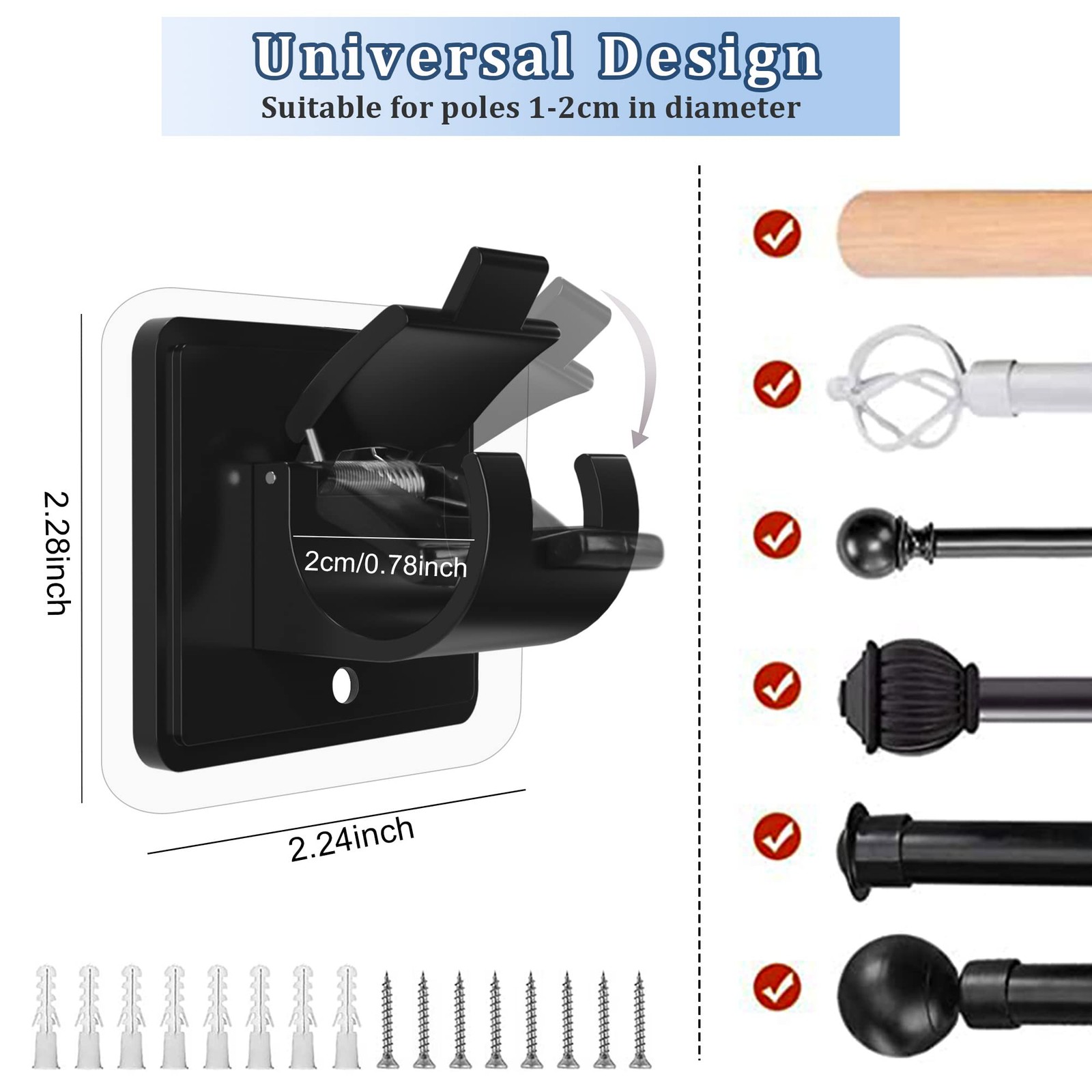 Codoule 10PCS Self Adhesive Curtain Rod Holders No Drill 10 Black