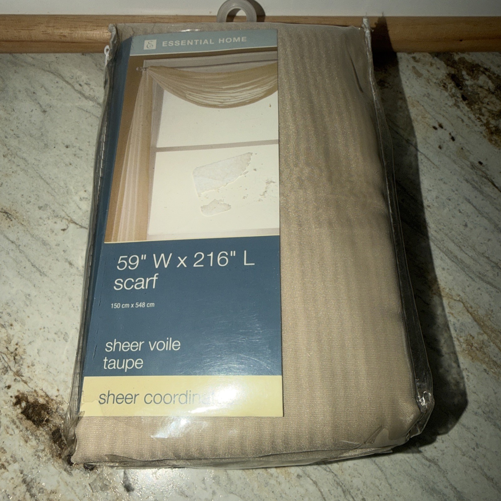 ESSENTIAL HOME VOILE SHEER TAUPE WINDOW SCARF 59 x 216