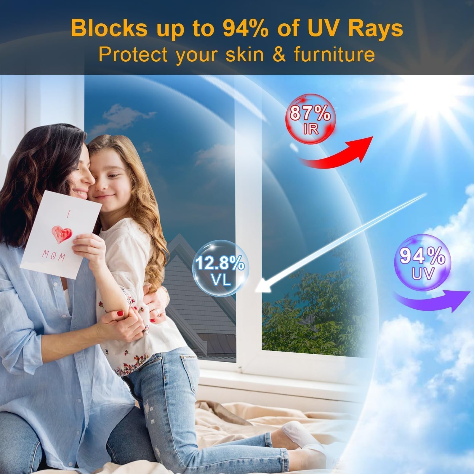 Reflective One Way Window Privacy Film – UV Blocking, 17.5″ x 78.7″ – Black