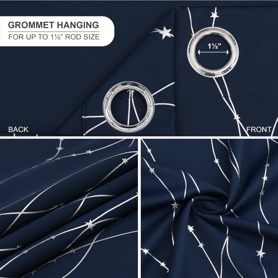 Navy Blackout Curtains for Kids Bedroom 84 Inch Length,Printed Design Room…