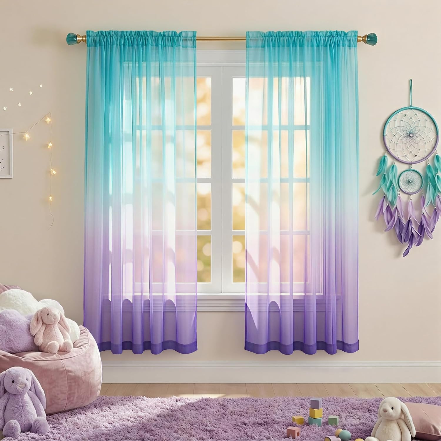 Mermaid Girls Curtains for Bedroom Decor Single Curtain Panel Pocket Window Shee