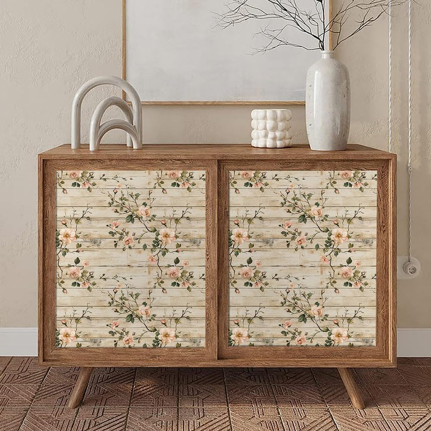 Rustic Wood Pink Wildflower Vine Rose Flower Peel and Stick Wallpaper Contact…