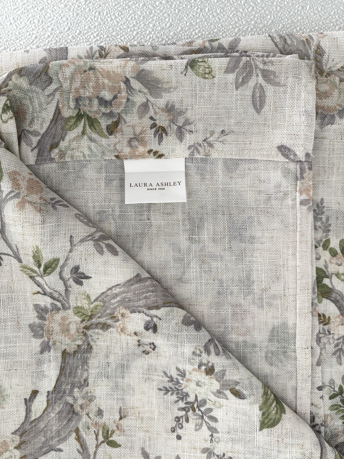 Laura Ashley Window Curtains 2 Panels 38 x 96″ Linen Khaki Gray Cream Pole Top