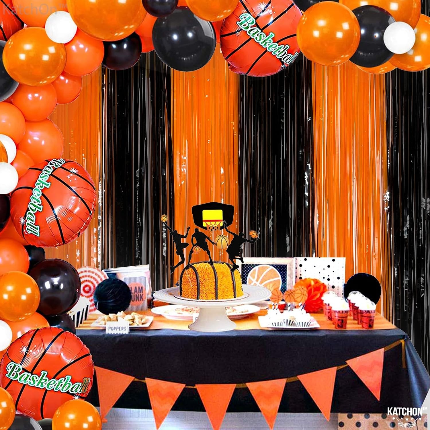 Black and Orange Foil Fringe Curtain – XtraLarge 3.2×8 Feet, Pack of 2 | Oran…