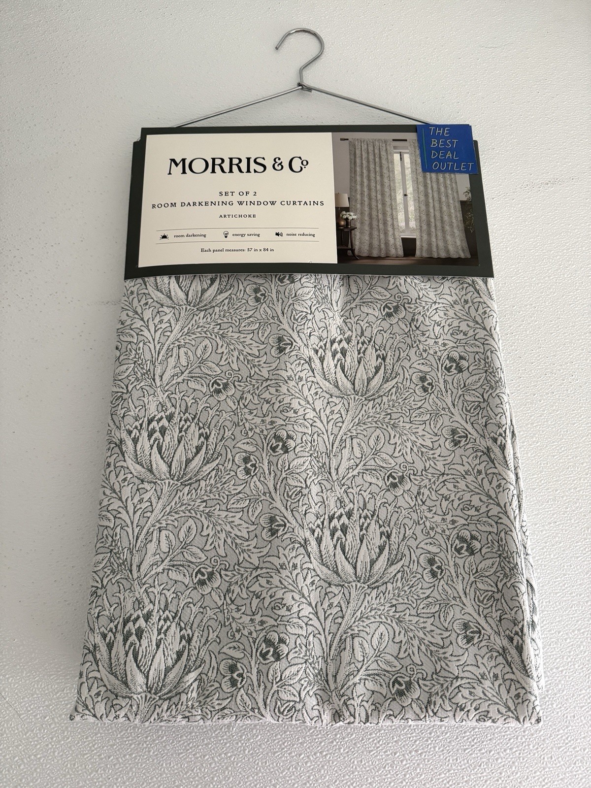 New Morris & C Window Curtains 2 Panels Darkening 37 x 84 Artichoke Sage Green