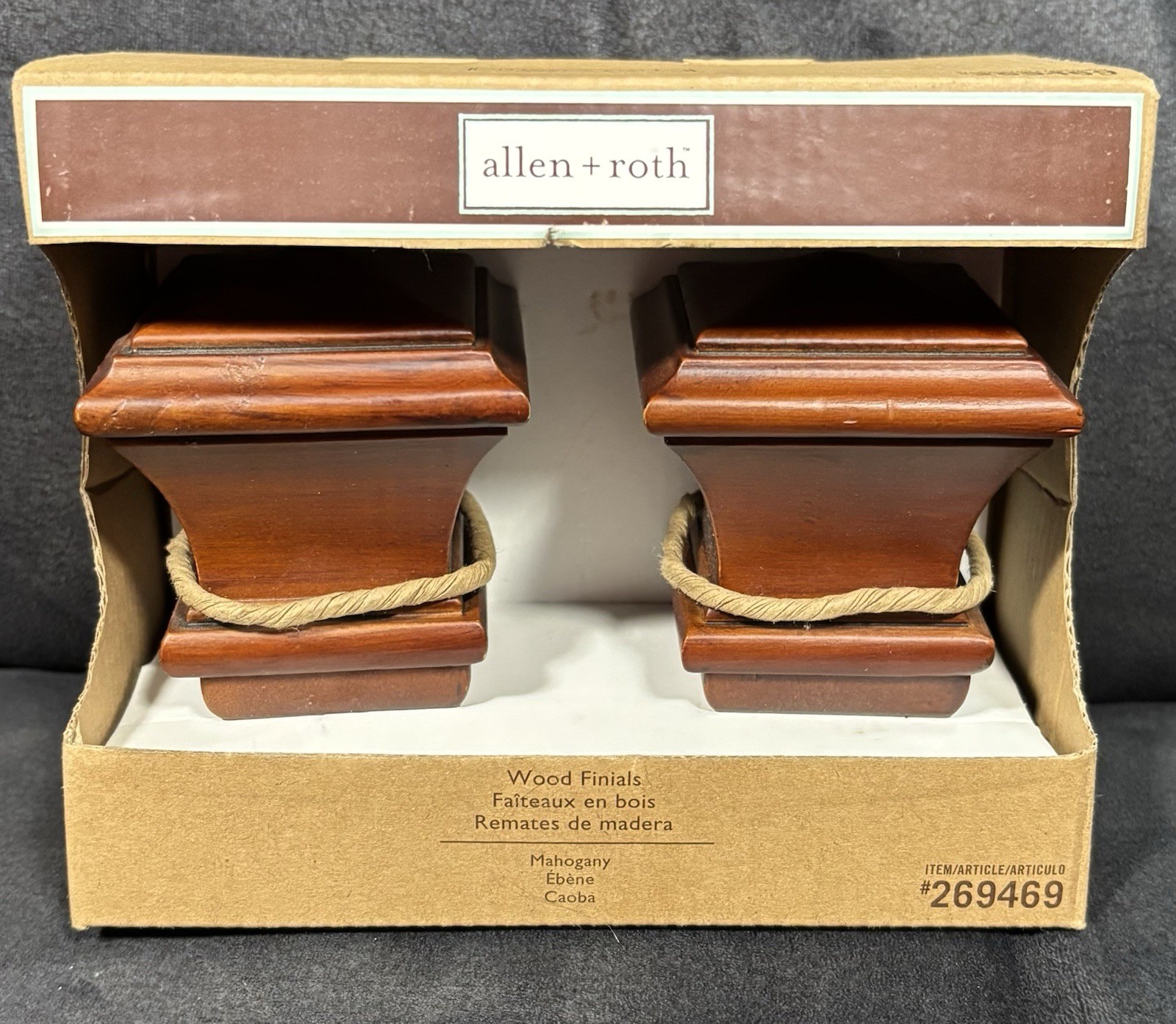 Allen Roth Square Wood Finials 269469 Mahogany Finish fits 1-3/8″ or 1-3/4 NEW