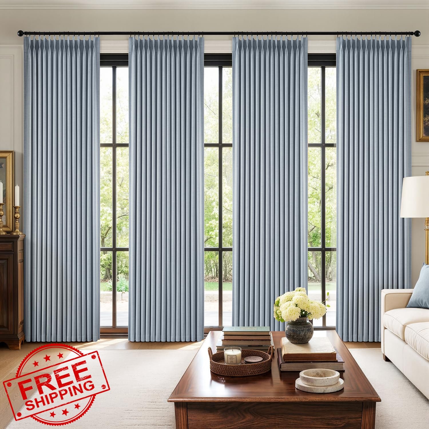 MIULEE Chambray Blue 40″W x 96″L Blackout Curtains 4 Panel
