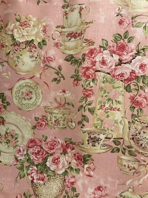 Handmade Light Pink Flowers and Teacup Shabby Chic Valance, 41 X 15 INCHES