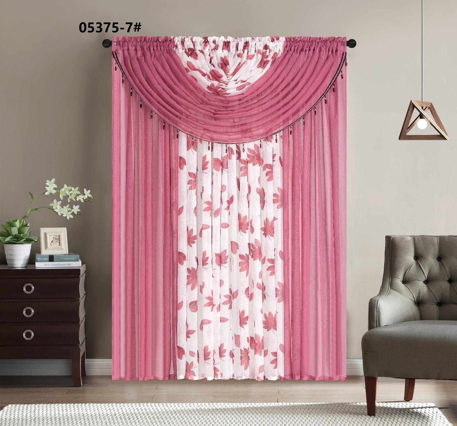 Pink Floral Sheer Fabric Curtain Panels Rod Pocket Window Frame Mounted Modern