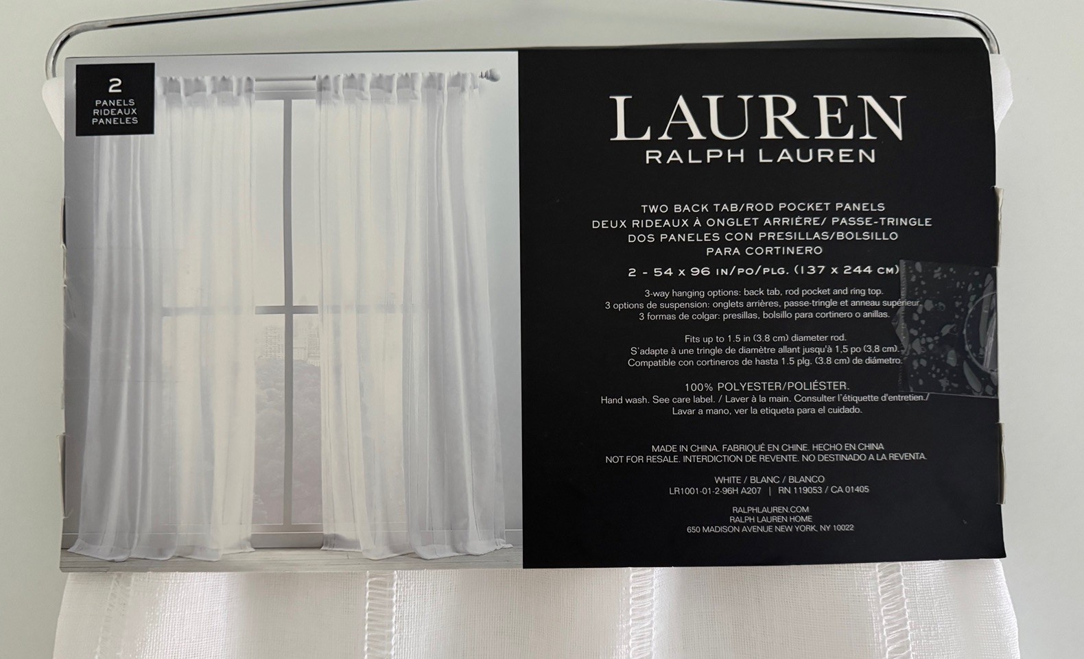 New Ralph Lauren Window Curtains 2 Panels Snow White 54 x 96 Hamilton Back Tab