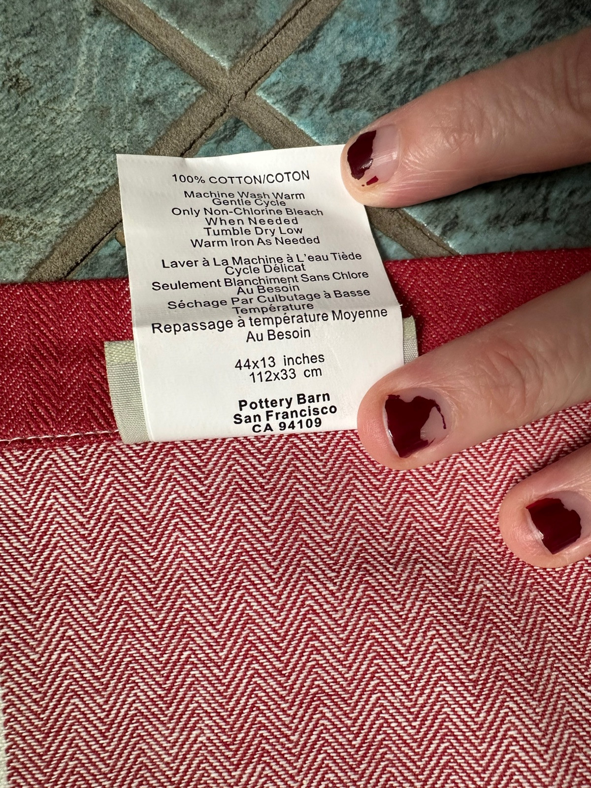 POTTERY BARN CADIZ STRIPE CAFE CURTAIN 13”x44” (2 Panels) RED POLE POCKET Set