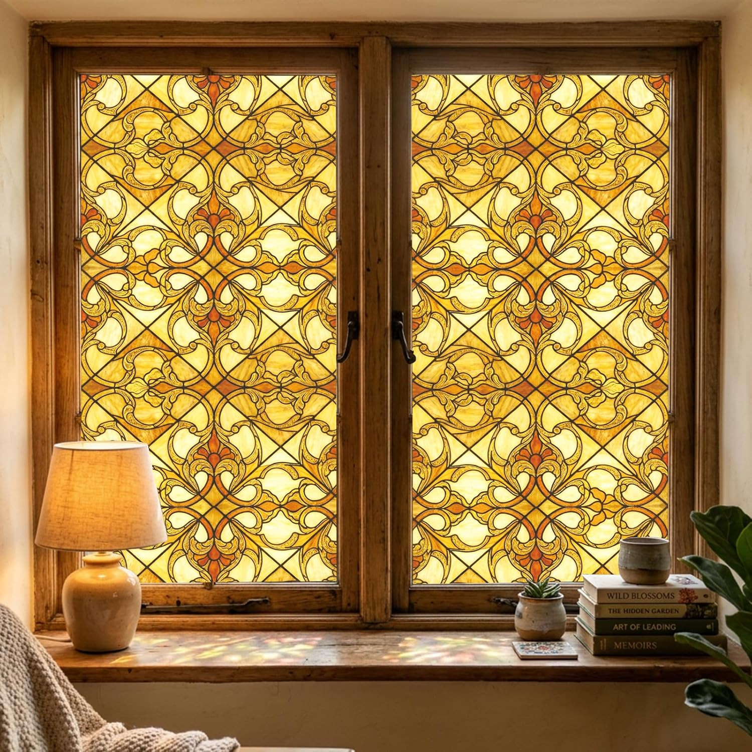 Window Privacy Film Stained Glass, 6 Pcs Vintage Static Cling Decorative Window