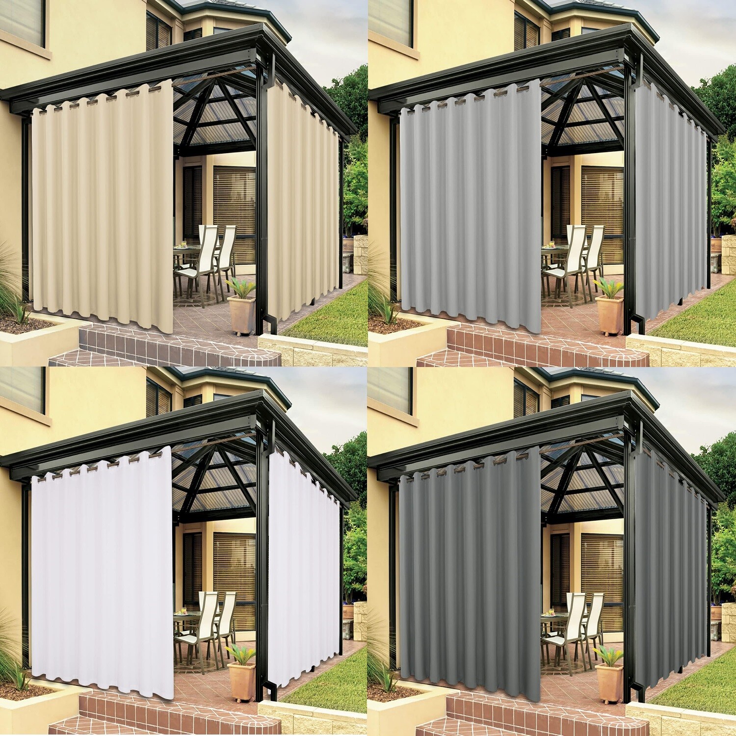 1x 2x Extra Wide Waterproof Outdoor Curtains for Patio Gazebo Blackout Drapes