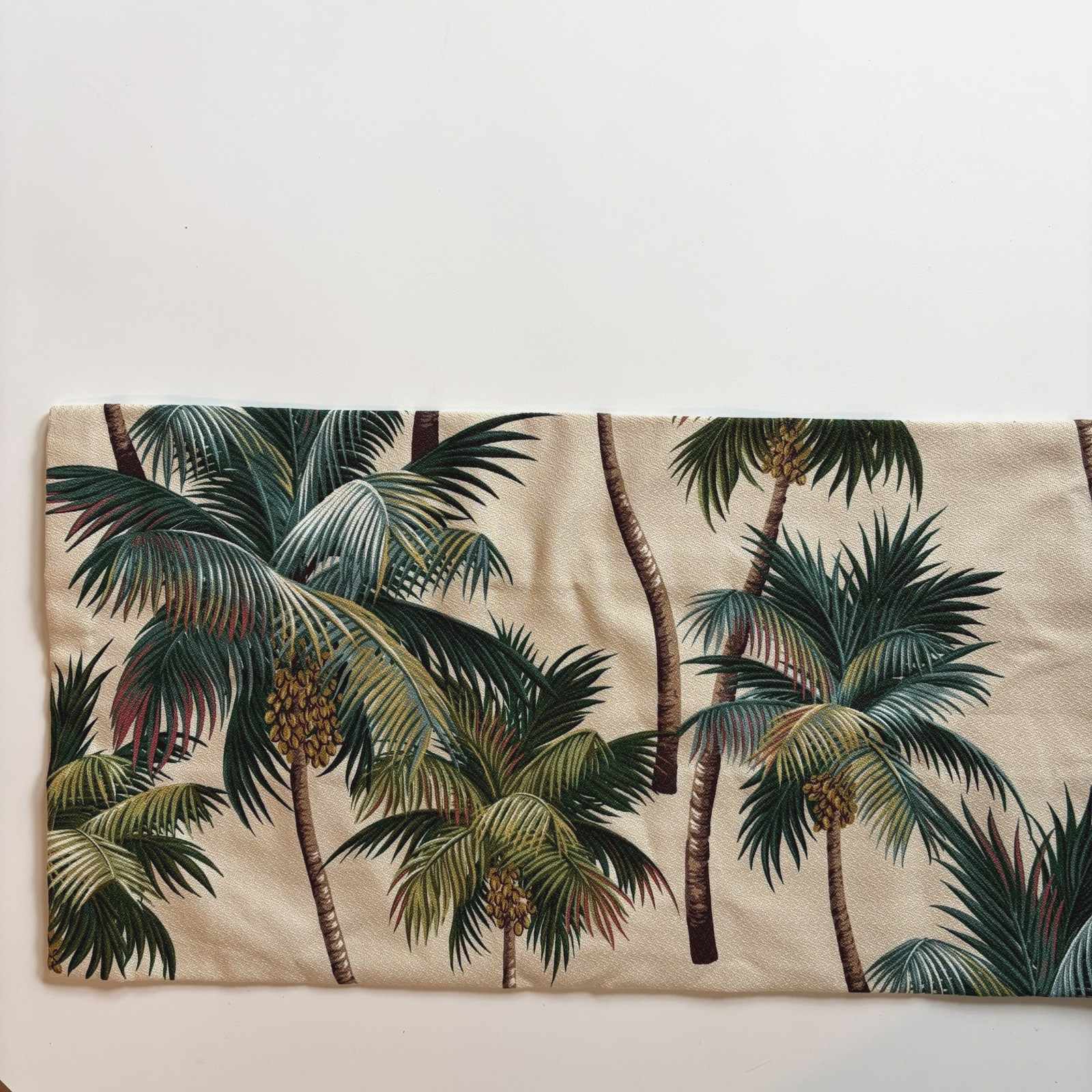 Two Barkcloth 13″ Lined Valances Tropical Palm Trees – 51.5″ & 71.5″ Long