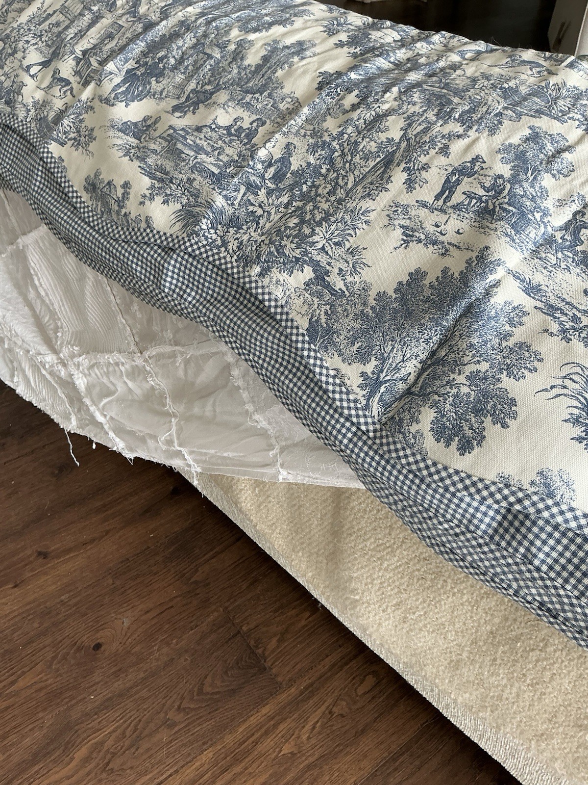 Vintage Toile 7 Valances.blue White Double Country Life And Gingham Scalaped