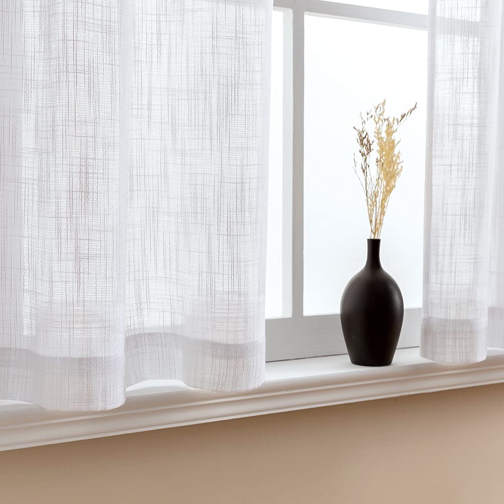 White Sheer Curtains 30 inch Length for Half Small Window Treatments Set Shor…