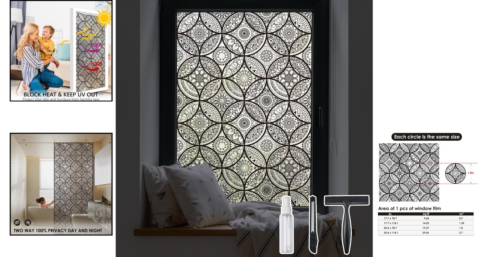 Elegant Static Cling Stained Glass Window Film – 17.7” x 78.7” for Privacy