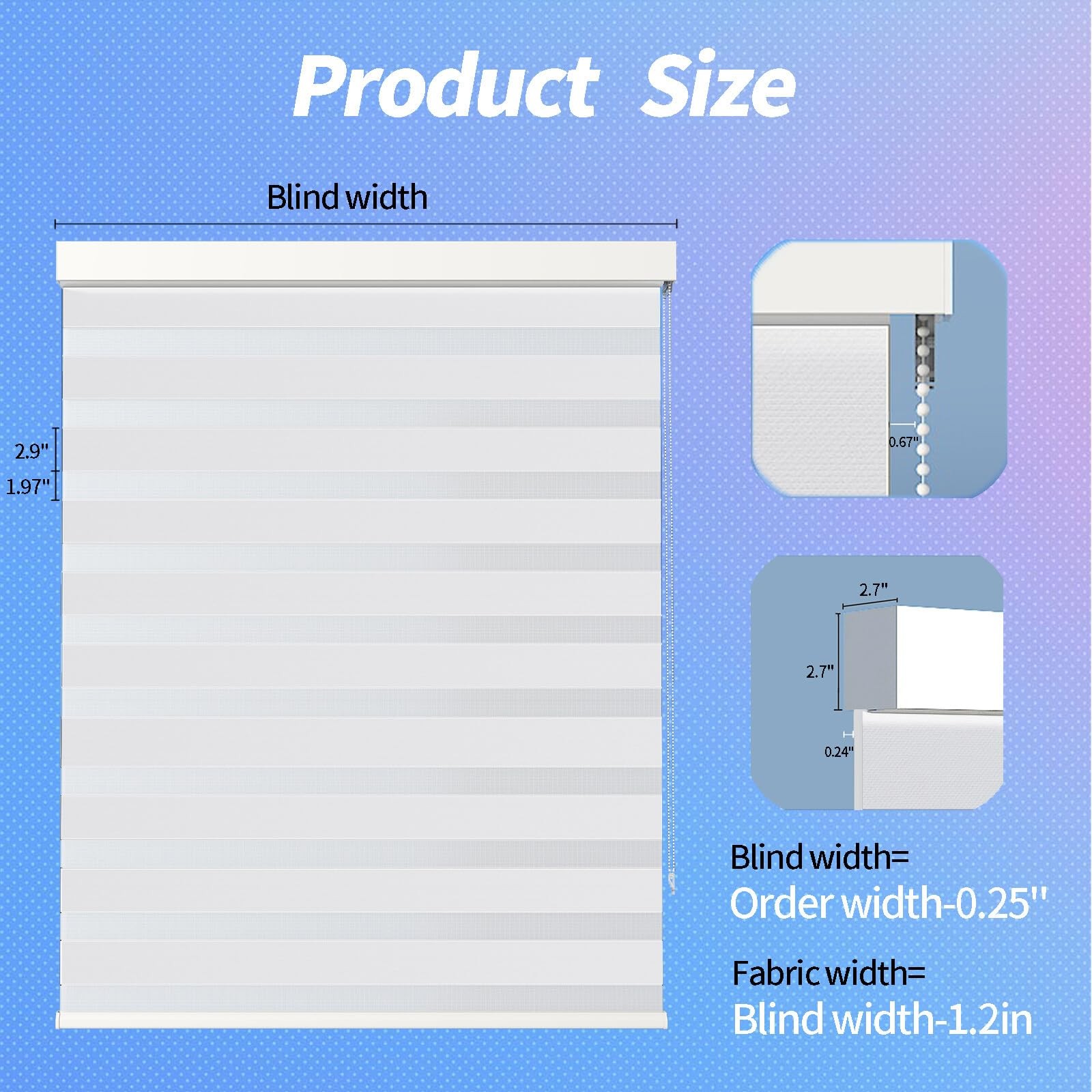 Zebra Blinds for Windows (40″ W x 72″ H, White) Zebra Roller Window Shades, C…