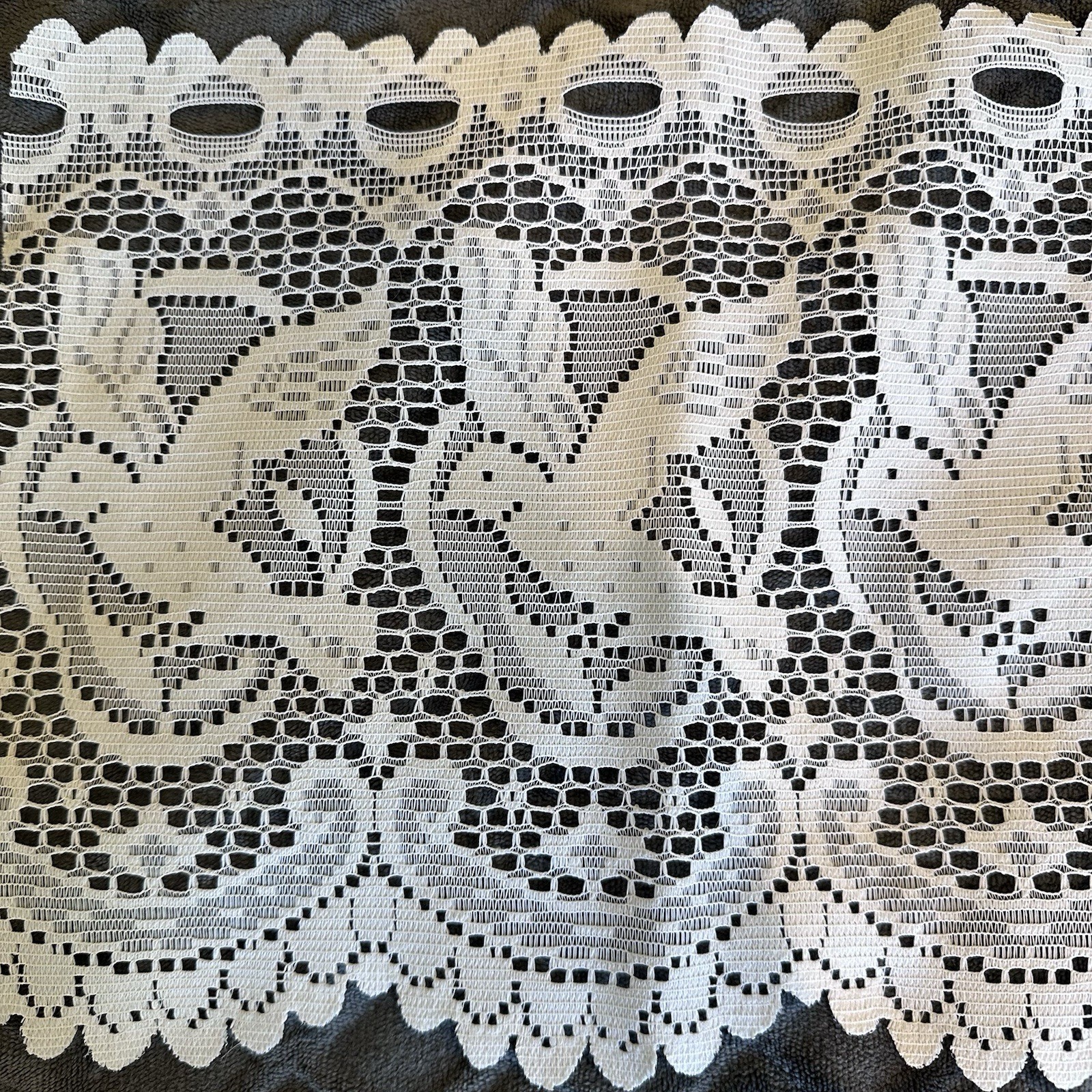 Beautiful White Doves Repeat elegant white lace valance material 11” x 20 feet