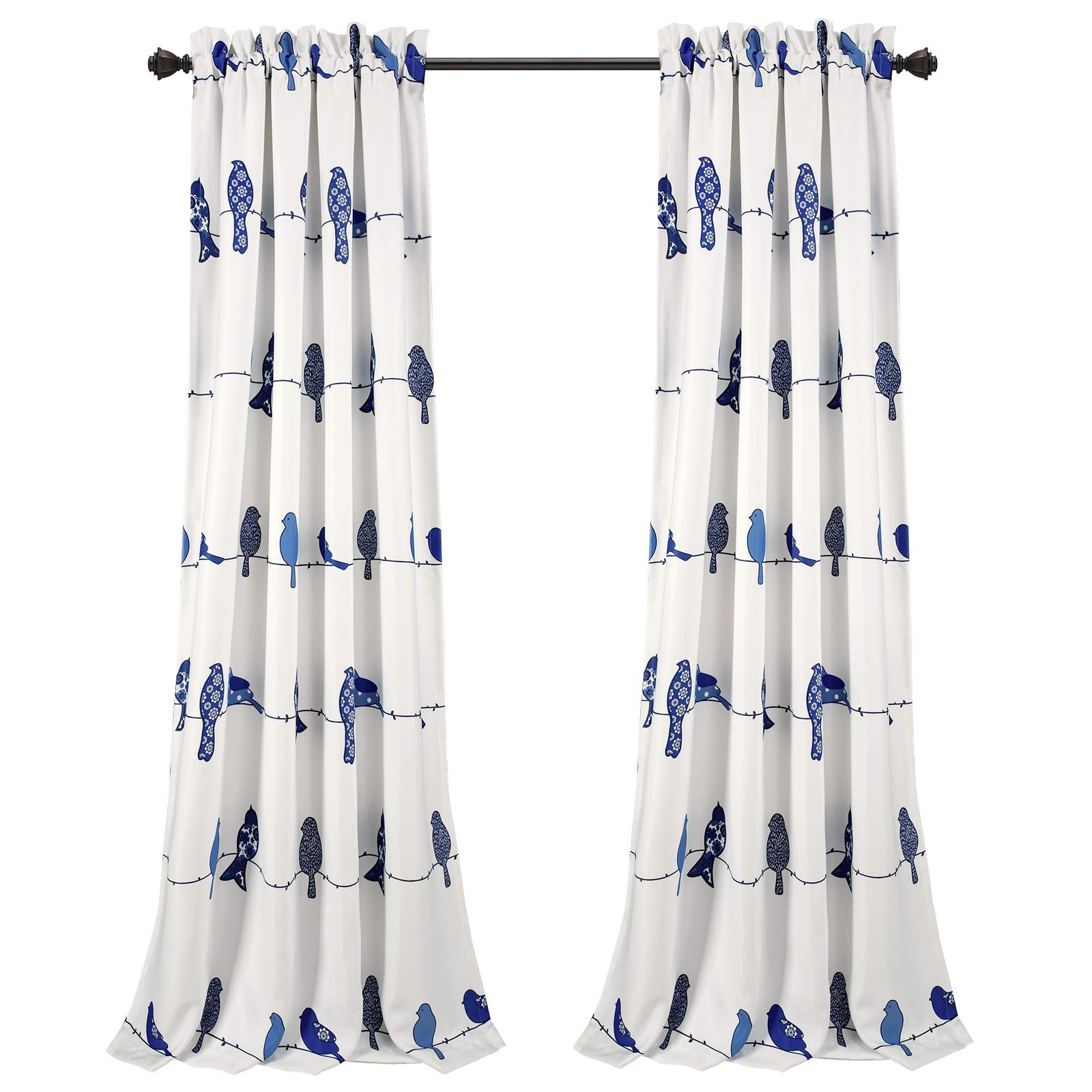 Rowley Birds Light Filtering Window Curtain Panels, Pair, 52″ W x 84″ L, Navy…