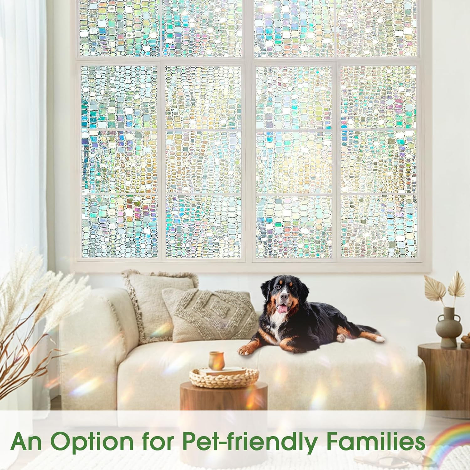 Window Privacy Film, Stained Glass Window Films 3D Rainbow Decorative Static Cli