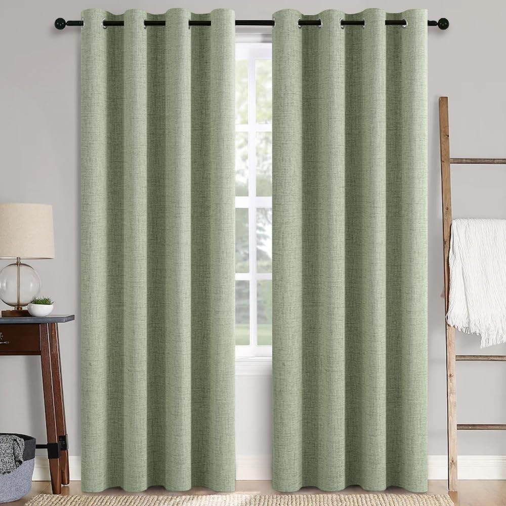 Sage Green Linen Texture Blackout Curtains 52×84 Inch (2 Panels)