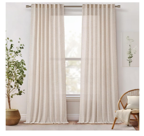 Linen Curtain Panels 41 x 84 Beige Curtains Oatmeal Farmhouse Textured Pair NEW