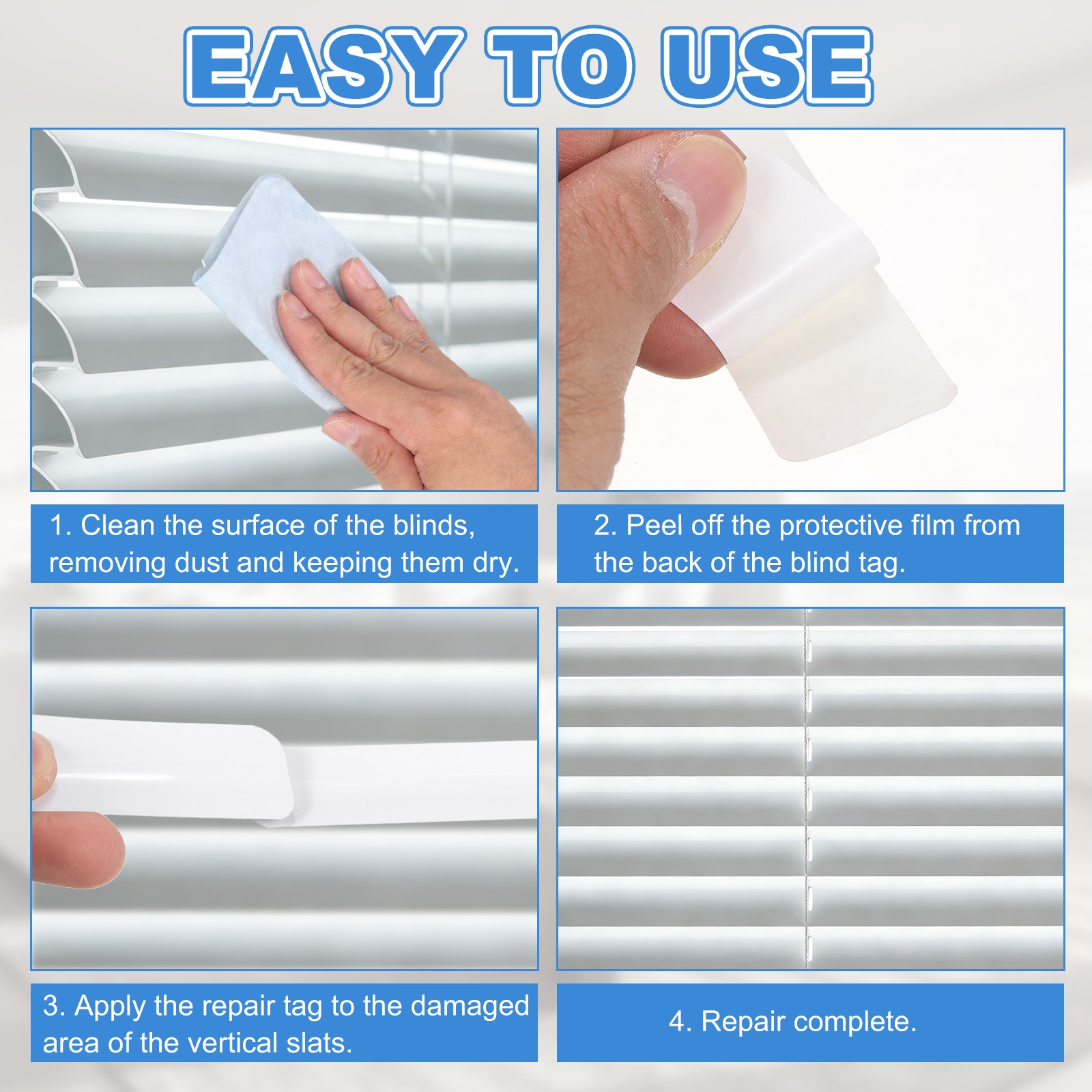 10Pcs 1″ W x 3″ l Self-Adhesive Mini Horizontal Blind Repair Tabs, White