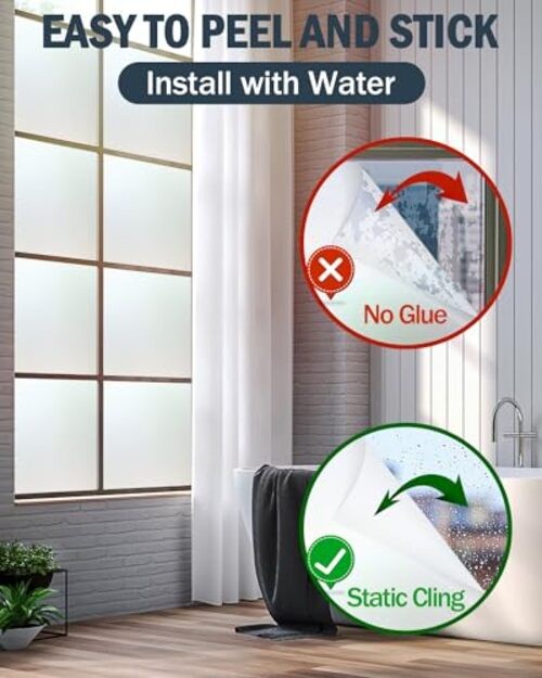 Lovepea Frosted Glass Window Privacy Film 24 Hour Two Way 17.5 x 78.7 Inch Pure