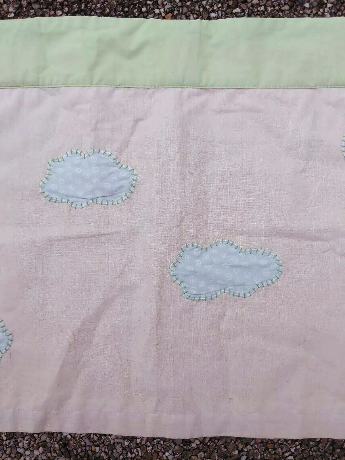 Pottery Barn Kids Embroidered Clouds Peach Green Curtain Valance VTG 44 X 18