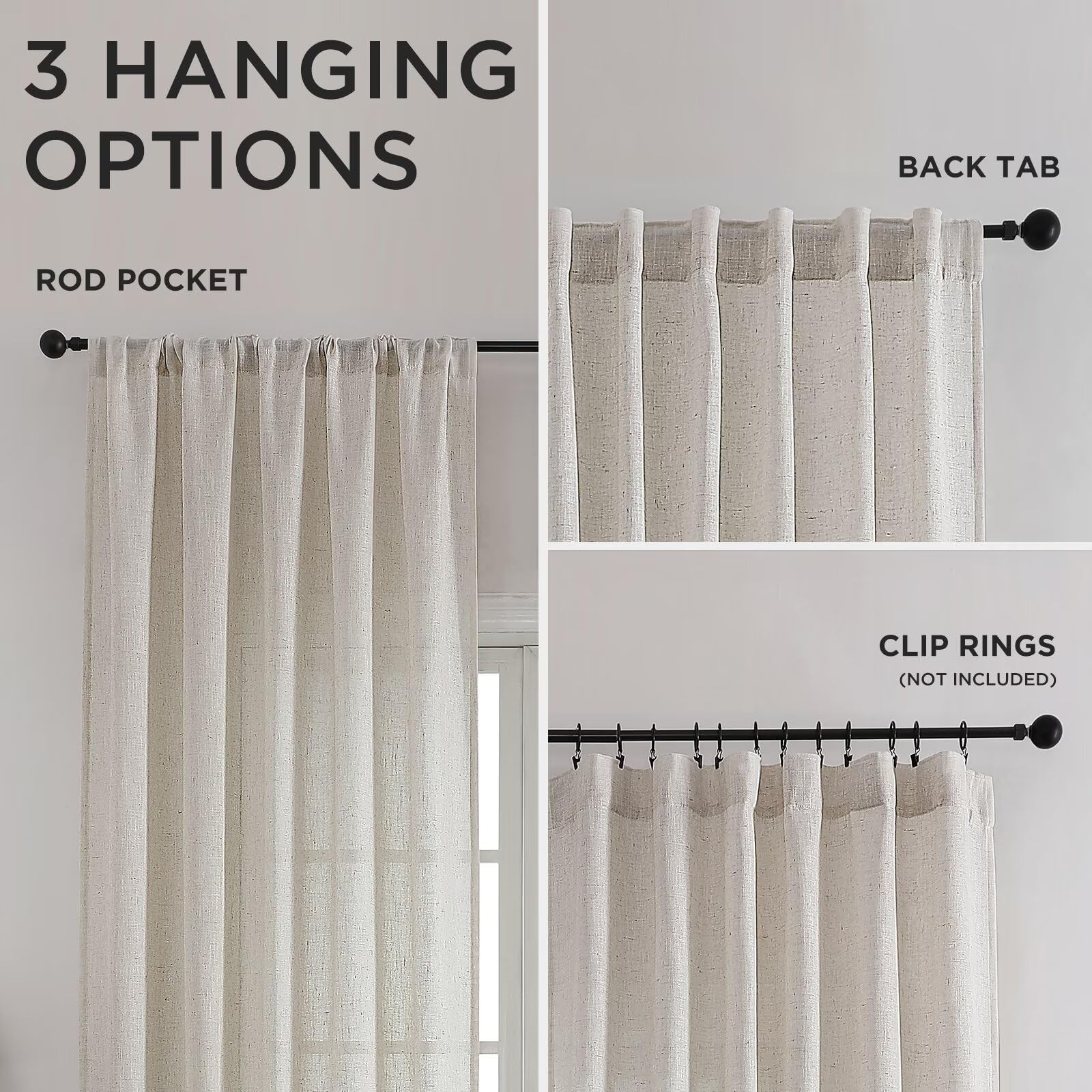 Natural Off White Linen Non See Through Semi Sheer Privacy Curtains 84 Inches…