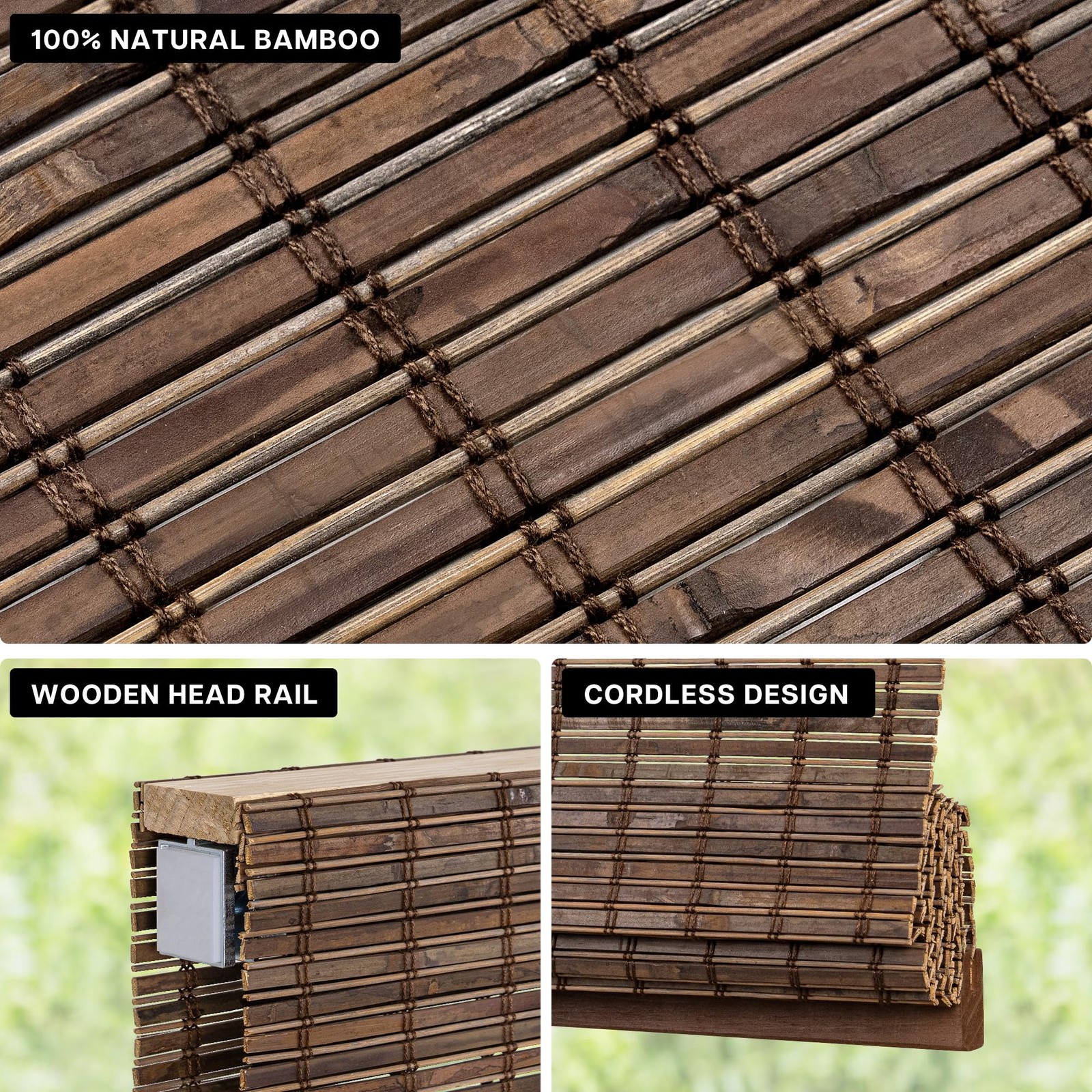 LazBlinds Malay Walnut Bamboo Shades 22.5″x48″