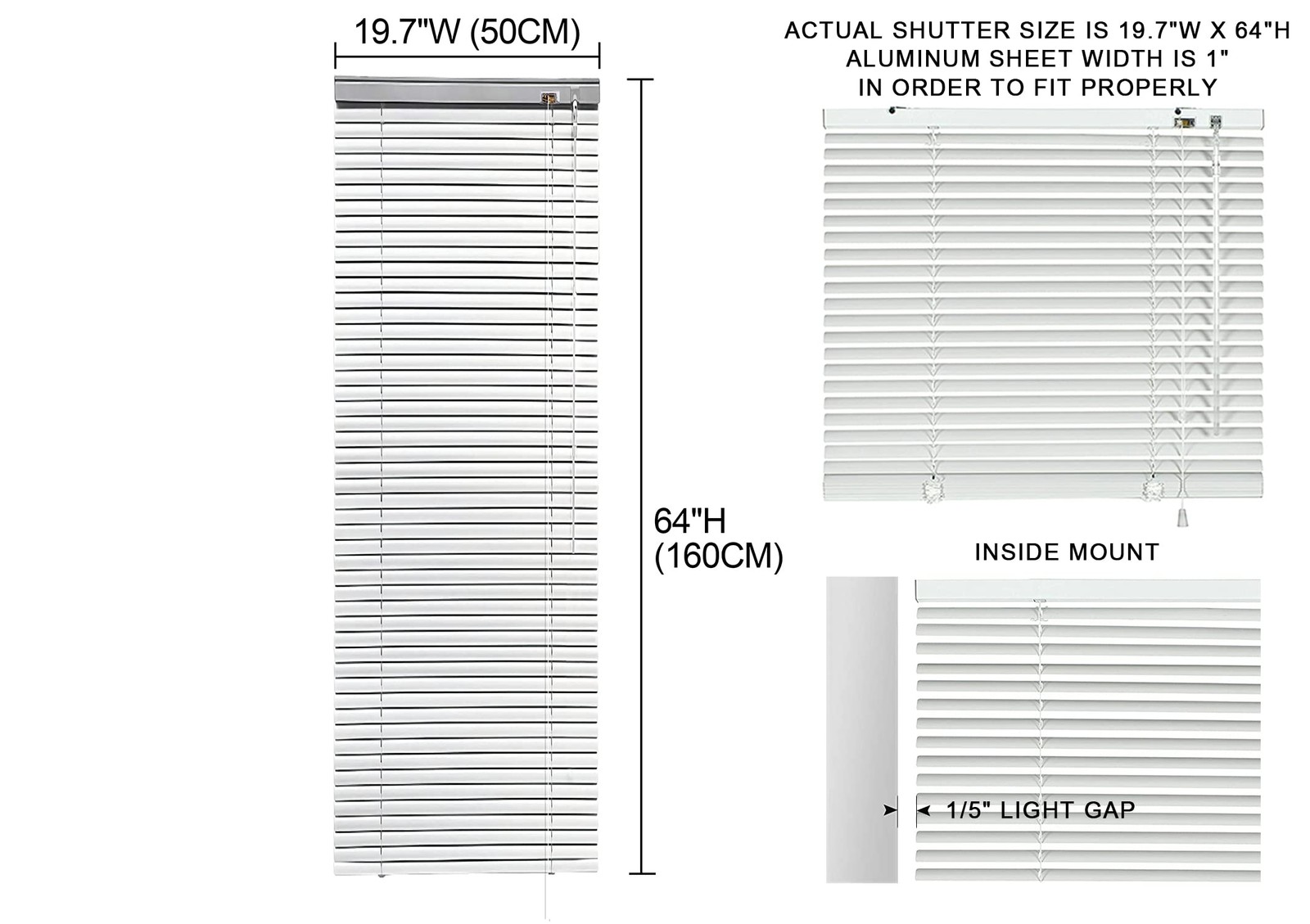 Mini Blinds Suitable for 20″ W x 64″ H Windows 1″ Aluminum Horizontal Venetia…