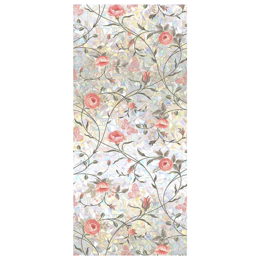 Stained Glass Privacy Film Red Rose Sun Blocking Decor, 16.93×39.37in