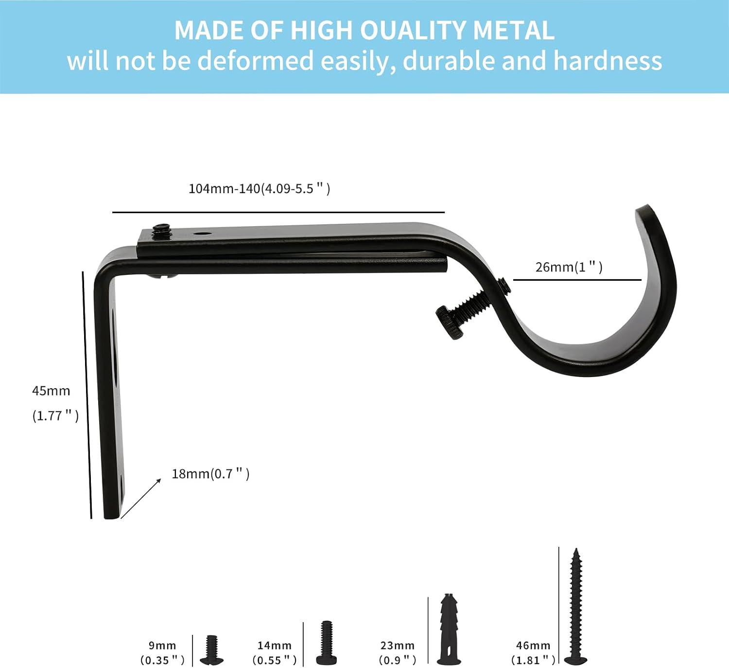 Heavy Duty Adjustable Curtain Rod Brackets, 3 Pack Premium Rod Brackets for Wall