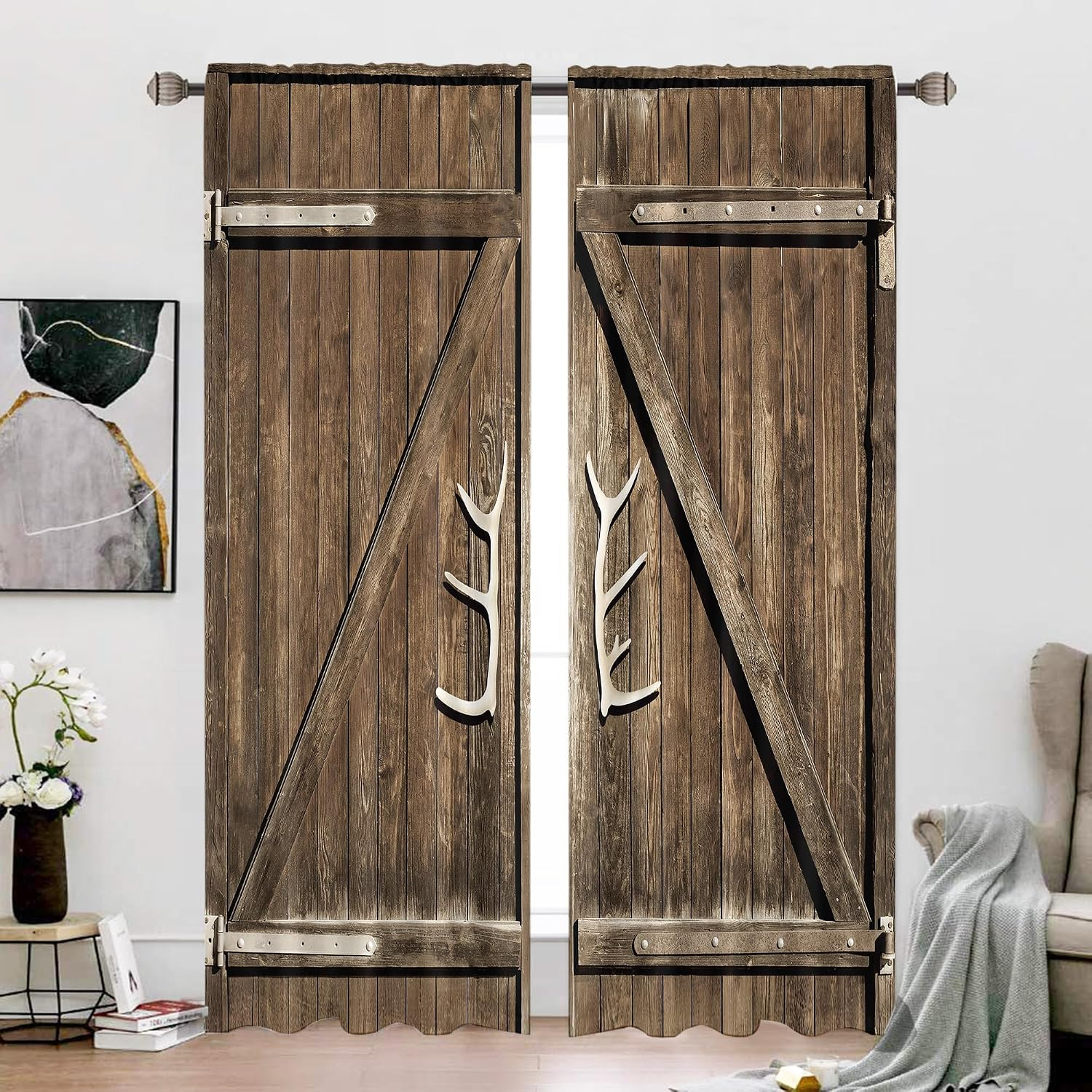 Wooden Barn Door Curtains Rod Pocket Rustic Brown Barnwood Garage Gate Western F
