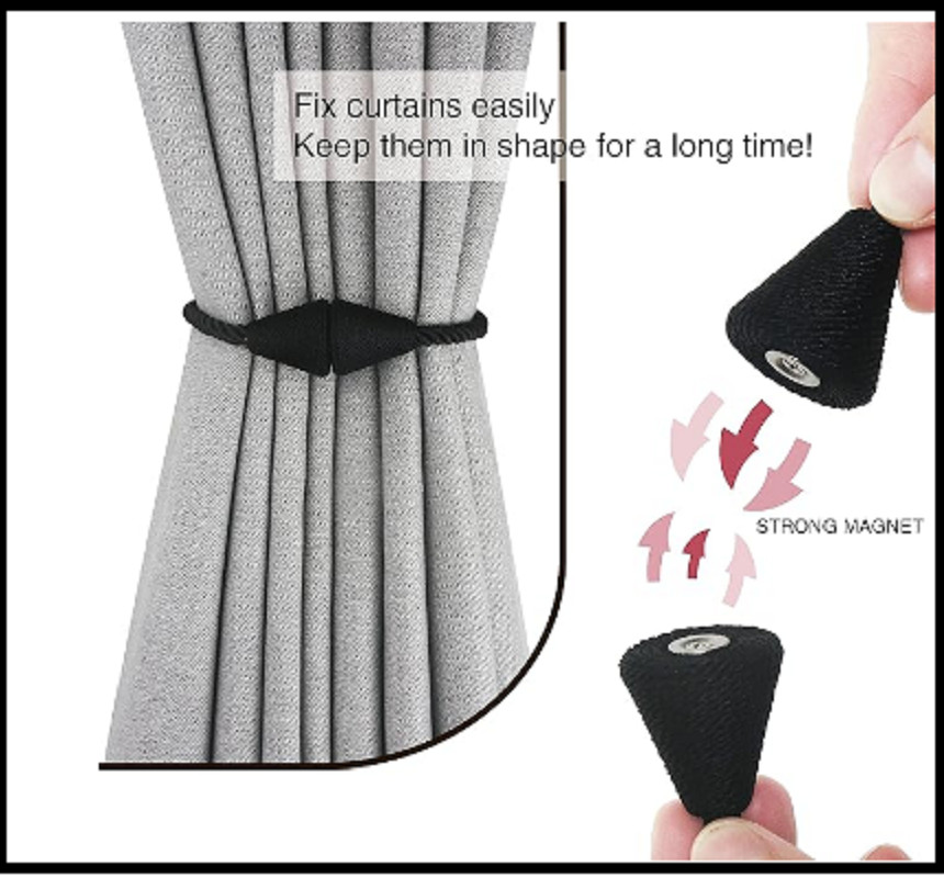 Pack Magnetic Curtain Tiebacks Rope Modern Handmade Curtain Tie Backs 2 Black