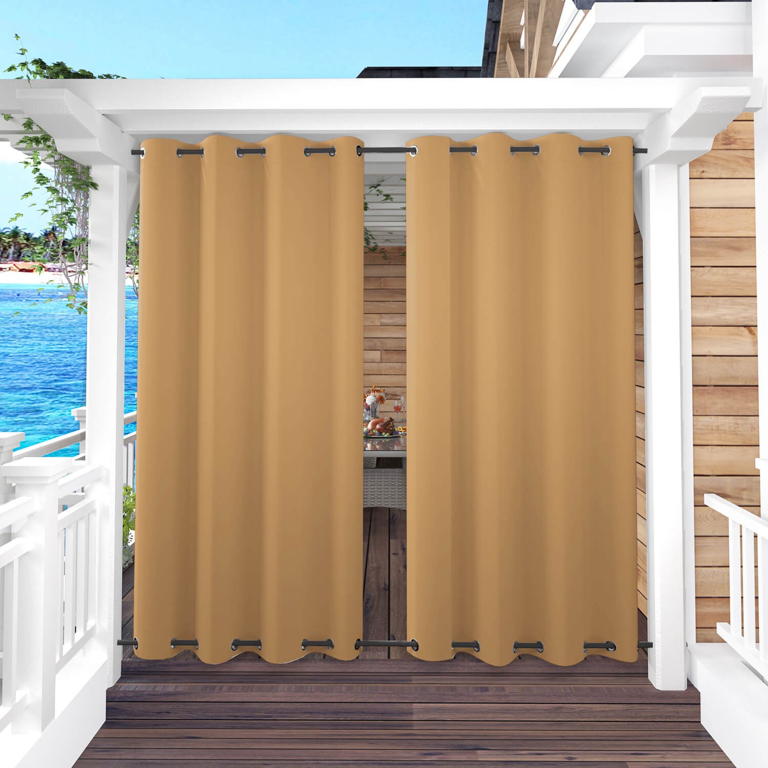 Outdoor Pergola Curtains Grommet Top Bottom Weatherproof Blackout Drapes NEW