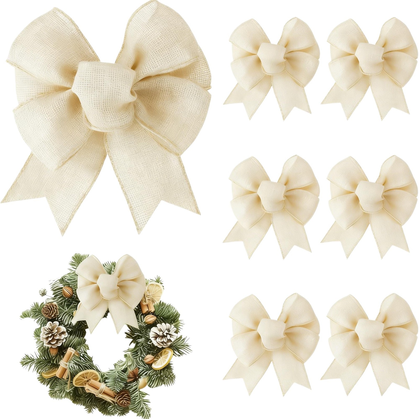 Meseey 8 Pcs Burlap Bows for Wreaths Large 6 Inches Linen Bow for Christmas D…