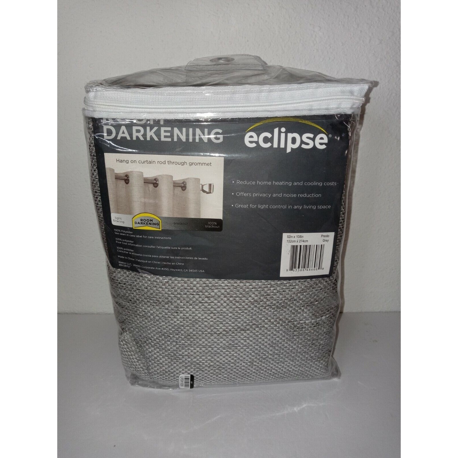 Eclipse Presto Grey Room Darkening Grommet Window Curtain Panel 52×108