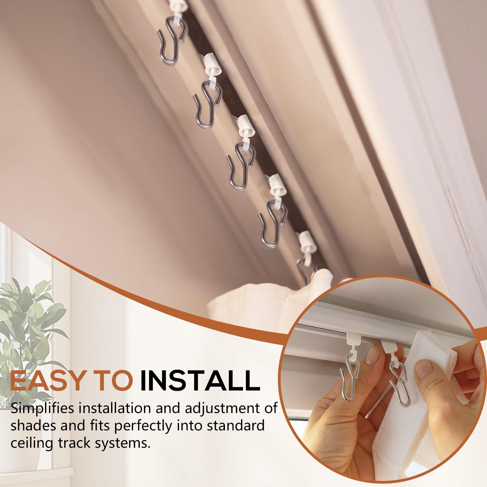 50 PCS Curtain Track Hooks Straight Curved Ceiling Rollers Carriers Drapes