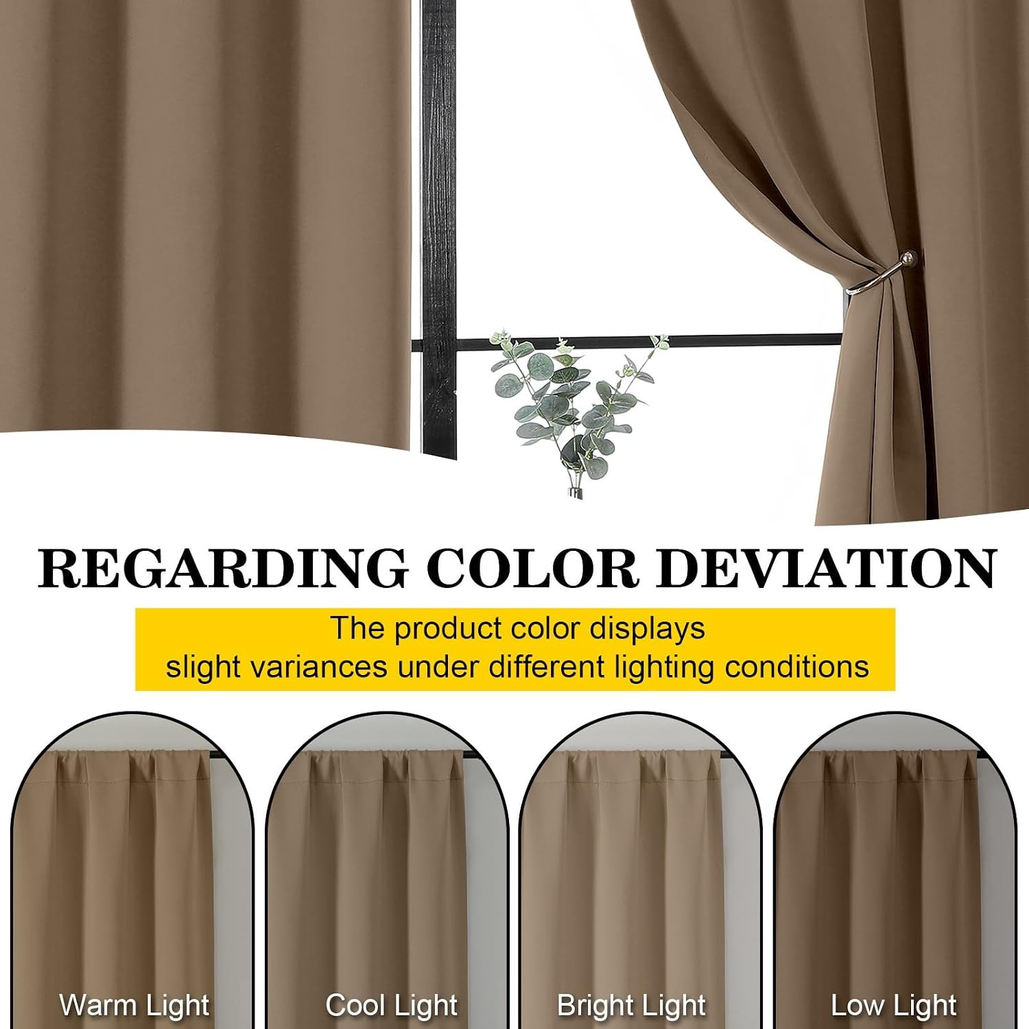 Brown Cafe Blackout Curtains 36 Inch Length 2 Panels Set Soft Solid Thermal Insu