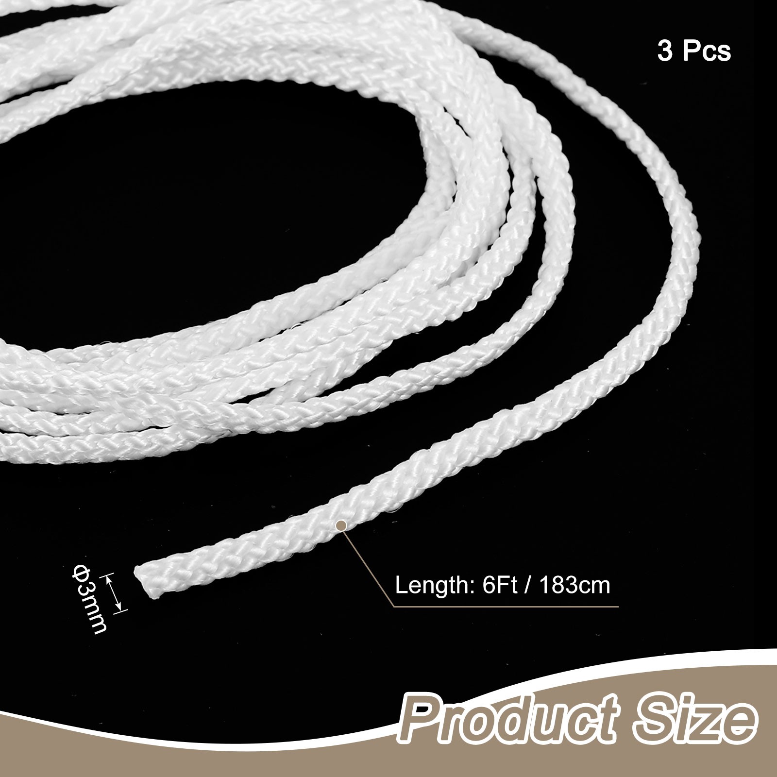 3Pcs Cord Loop for Window Shades, 3mm 6Ft Window Blind Looped String, White