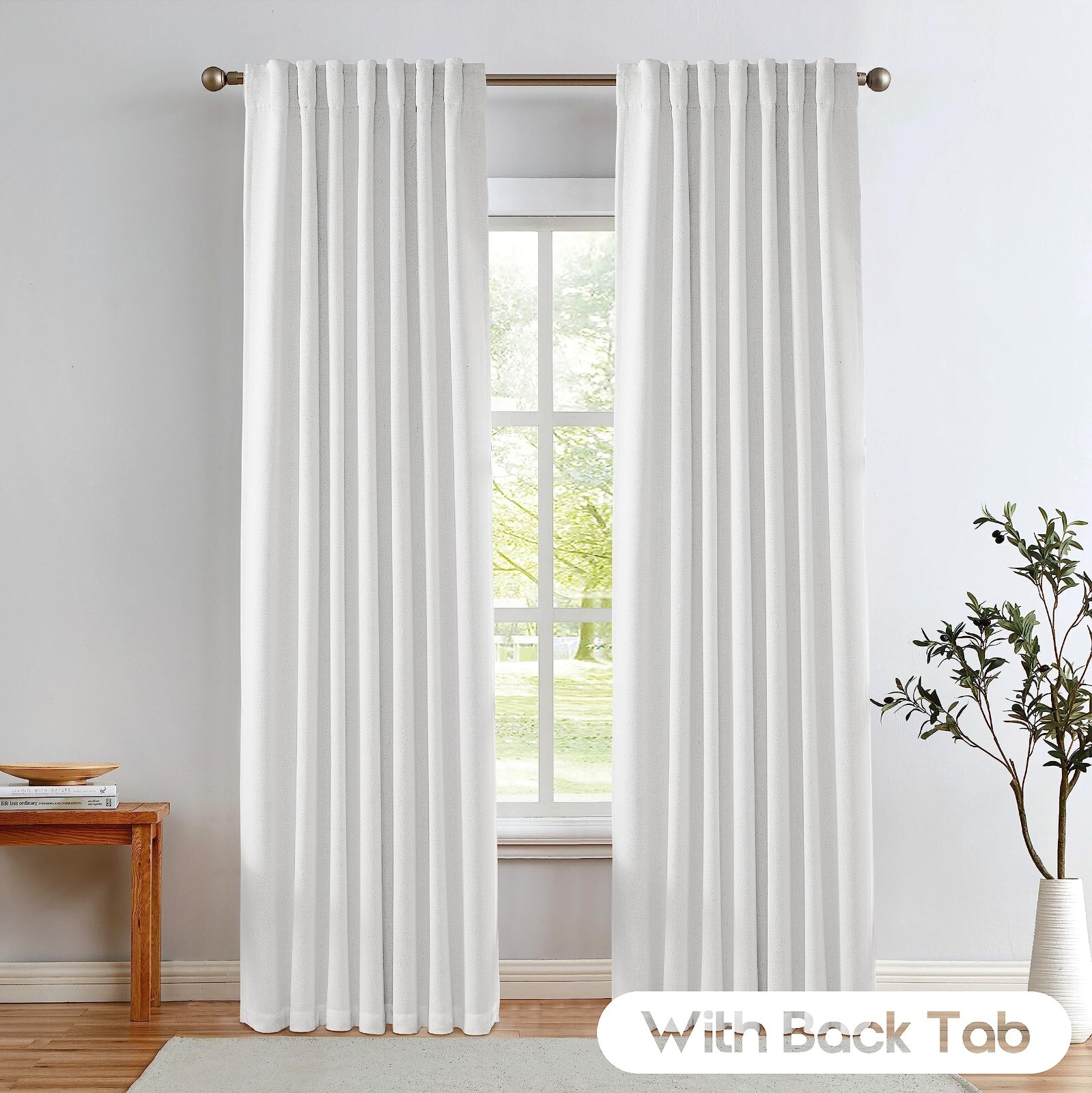 108 Inch White Extra Long Curtains for Bedroom,Hook Tape for Traverse Curtain Ro