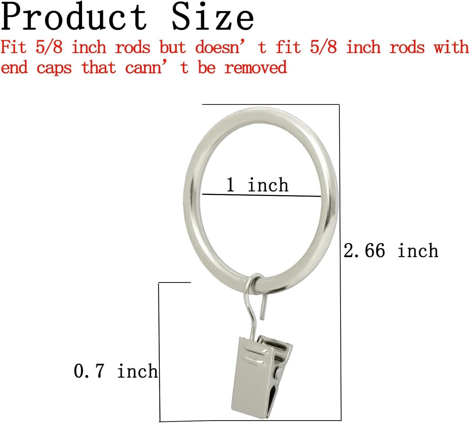 44 PCS Matte Silver 1 in Curtain Rings with Metal Clips For Hanging Curtain