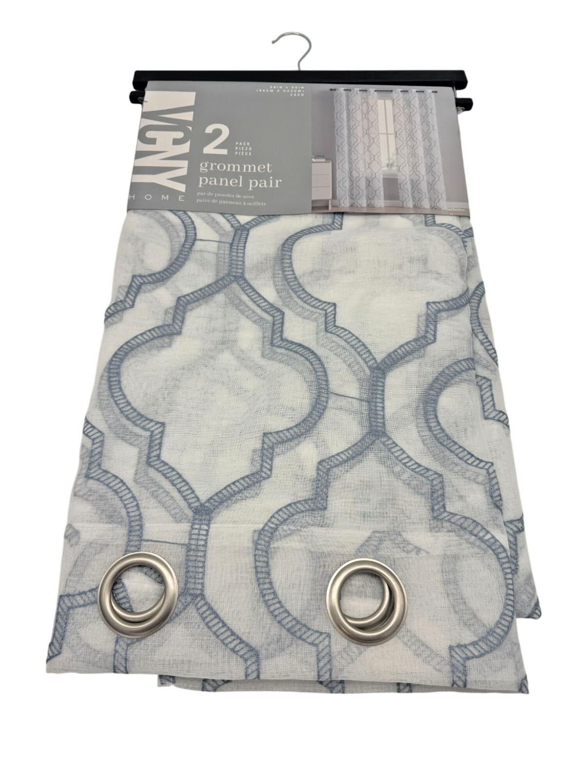 NEW VCNY Home Stone Blue Sheer Charlotte Curtain Panel Set of Two 38″ x 96″