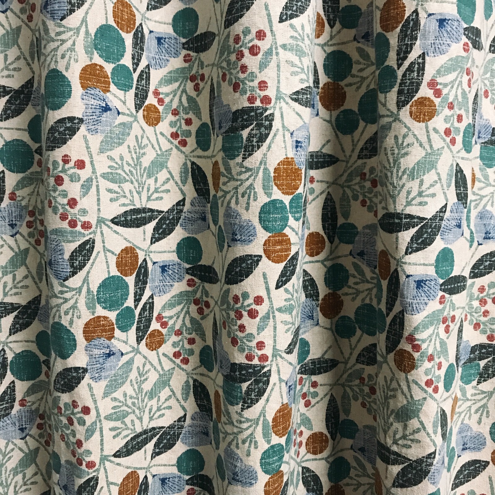 Modern Vintage Handmade Teal Cherry Blossom Pattern Natural Beige Curtain Panels