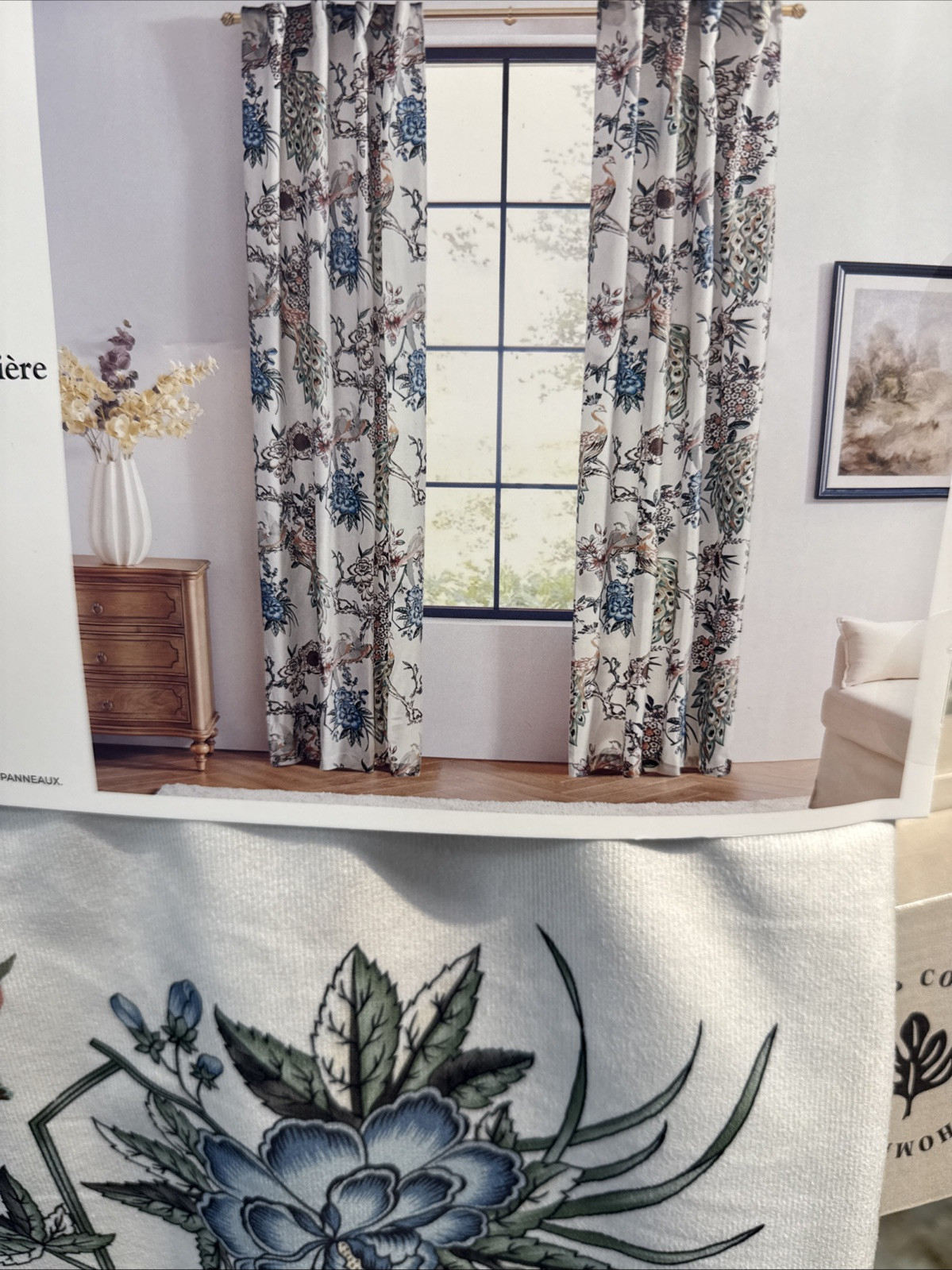 (2) Callisto Peacock Bird Prints Rod Pocket Panels 38”x 96” ~New~